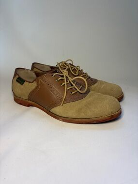 Vintage GH Bass & Co Two-Tone Tan and Brown Suede Leather Derby Oxfords Size 8.5